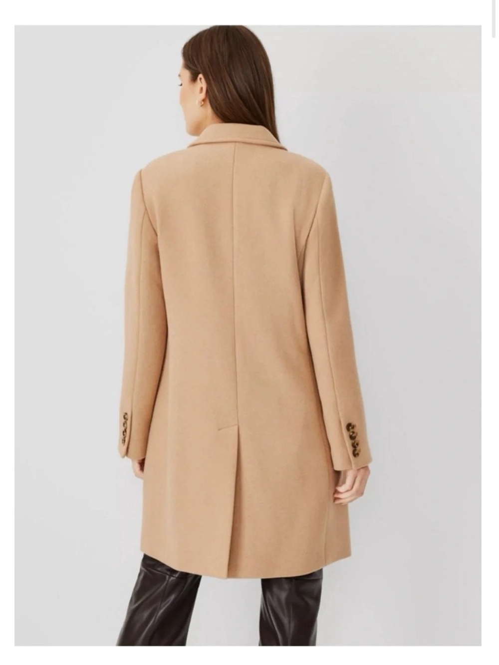 Ann Taylor classic camel color Single-Button Wool-Blend Notch Lapel Coat - Picture 3 of 4